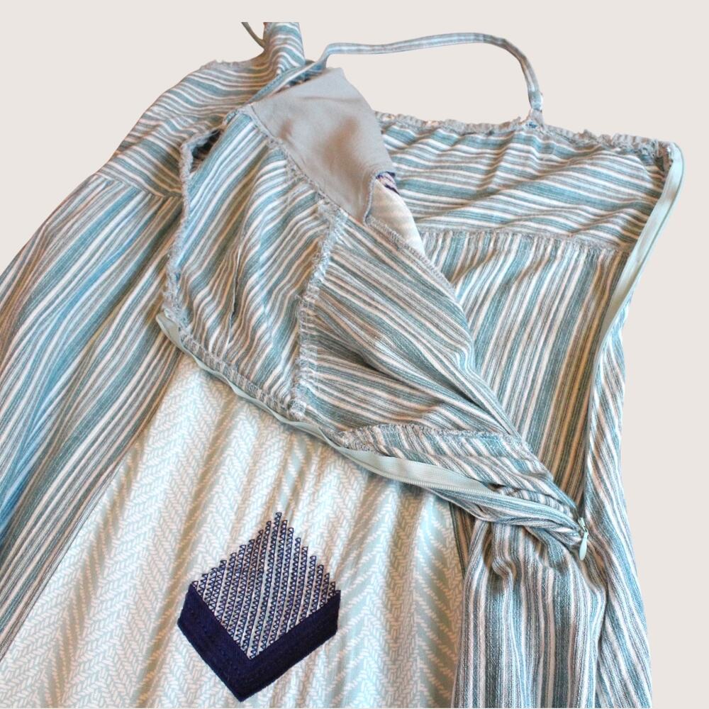Embroidered Tiered Cover-up Maxi Dress Boho Sundress Seafoam Green & Blue Large - Picture 11 of 12